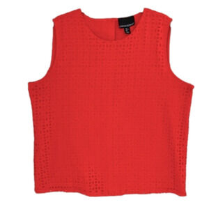 CYNTHIA ROWLEY Laser-Cut Top Sleeveless Vibrant Orange/Red Women Size L NWOT
